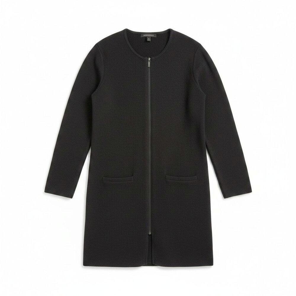Banana Republic Full Zip Collarless Heavyweight Coat Jacket Black Womens Sz XS